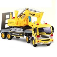 Bộ xe tải và xe cẩu xúc tỉ lệ 1:16 có âm thanh và đèn xe đẩy trớn đồ chơi trẻ em bằng nhựa cao cấp