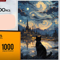 Bộ xếp hình 1000 miếng Mèo mun vangogh 75x50 cm, đồ chơi tranh ghép hình 1000 mảnh Jigsaw puzzle 1000 piece