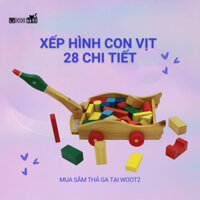 Bộ xếp hình 28 chi tiết hộp xe kéo con vịt đồ chơi gỗ Montessori lego gỗ an toàn cho bé WooT2