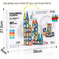 Bộ xếp hình nam châm kính Colorful Magnetic 97 pcs tháp vui chơi cầu trượt trong suốt lăn bi