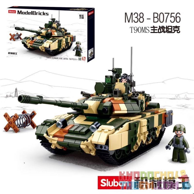 Bộ đồ chơi xếp hình Sluban 0756 - Xe tăng chiến đấu T90MS 758 Chi Tiết