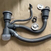 Bộ xi phông bồn rửa chén đôi cao cấp thoát nước nhanh, ngăn mùi ống xả dây mềm