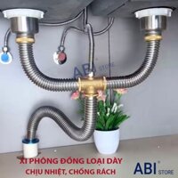 Bộ xi phông chậu rửa bát đôi ren đồng chống chuột, chịu nhiệt hàng dày, xi phông bồn rửa inox 2 hố 110mm cao cấp
