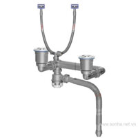 Bộ xi phông, ống xả cứng bồn rửa chén đôi cao cấp thoát nước nhanh, ngăn mùi phi 110 - 110 đầu thoát RO + 2 xả tràn