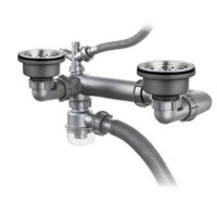 Bộ xi phông, ống xả cứng bồn rửa chén đôi cao cấp thoát nước nhanh, ngăn mùi phi 140 - 140 + đầu thoát RO + 1 xả tràn