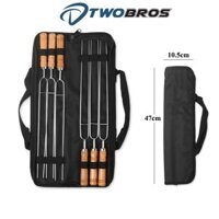 Bộ Xiên Nướng Thịt BBQ Inox Không Rỉ Cán Gỗ Cao Cấp Tặng Kèm Túi Đựng Dùng Cho Gia Đình- Twobros