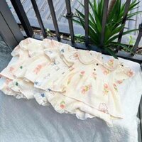 Bộ xô muslin sơ sinh mềm đẹp mặc ở nhà bộ chất áo cổ sen viền ren nhiều họa tiết xinh xắn (7-15kg)
