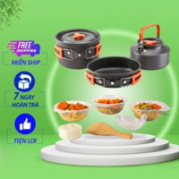 Bộ Xoong Nồi Chảo Ấm Dã Ngoại Cắm Trại Xếp Gọn Tiện Lợi Chống Dính, Nồi Camping, Cắm Trại, Du Lịch