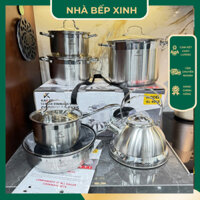 Bộ Xoong Nồi Inox 304 KAILER, Bộ 6 Món 12 Chi Tiết Cả Ấm Siêu Nước Cao Cấp Dùng Cho Mọi Loại Bếp - Nhà Bếp Xinh