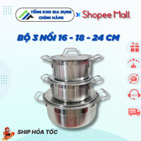 BỘ XOONG NỒI INOX FIVERAMIC 16 18 24CM - BỘ NỒI INOX CAO CẤP DÙNG ĐƯỢC TẤT CẢ CÁC LOẠI BẾP - INOX DÀY DẶN CHẮC CHẮN