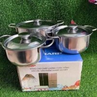 BỘ XOONG NỒI INOX SHARP [BỘ 3 CÁI, DÙNG ĐƯợC CHO BẾP TỪ]