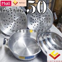 Bộ xửng hấp 3 tầng size 50 nhôm Mạnh Hùng chuyên hấp bánh bao, xôi và thực phẩm, bộ 3 tầng bao gồm 1 đáy và 2 ngăn hấp