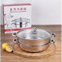 Bộ xửng hấp inox 28cm - nồi hấp đa năng 2 tầng cao cấp nắp kính