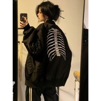 Bộ xương Bóng Chày Đồng Phục Áo Khoác Nữ Mùa Xuân 2025 Phong Cách Mới Quốc Gia Hợp Thời Trang Mỹ vintage Bomber Áo Khoác Cặp Đôi Mặc