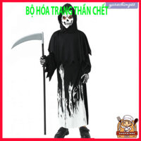 Bộ y phục hóa thân halloween Gồm Áo Choàng Thần Chết + Mũ + Băng Cài Đầu Cho Bé xương đầu lâu
