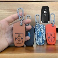 Bọc chìa khoá xe Ford Ecosport Everest Ranger Wildtrak 3 nút Không dây ,Bao da chìa khóa Ford Everest,Ranger (FE3 Móc D)