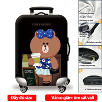 Bọc vali chống va đập khi ký gửi chất vải thun dày, co giãn 4 chiều, Mẫu Gấu Xám Đeo Nơ H141