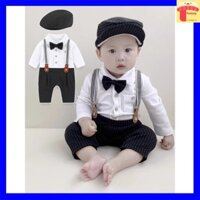 Body cho bé trai, Set công tử trẻ em liền thân 0-18 tháng kèm mũ và nơ vải cao cấp kiểu dáng ngộ nghĩnh thời trang