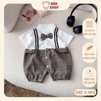 Body công tử kẻ sọc đính nơ phối áo sơ mi, body cho bé trai 5-12kg, chất vải mềm mát mặc thôi nôi, đi chơi. Dâu Shop