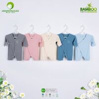 Body dài cài lệch vải thun sợi tre Anminaza ri 5 áo 1 màu cho bé từ 0-12 tháng