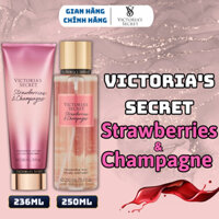 Body Mist Victoria Secret Chính Hãng Strawberries Champagne, Xịt Thơm Body Toàn Thân Hương Nước Hoa 250ml