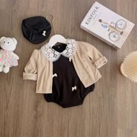 Body nhung đen cổ bèo áo khoác mũ nồi