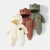 body phao lót lông 3 lớp cho bé cao cấp có mũ tai gấu, áo liền quần mùa đông cho bé