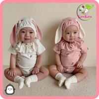 BODY SUIT Bộ Áo Liền Quần Tay Ngắn + Mũ Tai Thỏ Cho Bé Gái Sơ Sinh