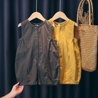 Body suit cho bé gái bé trai cotton linen dáng rộng phong cách Hàn Quốc thời trang mùa hè