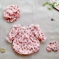 Body tay dài hồng hoa lá xanh mềm mại cho bé
