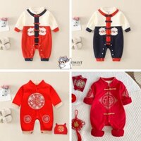 Body Tết 2023 CAT BABY Dài Tay Hình Mặt Kỳ Lân Cúc Tàu Chất Cotton Mềm Mịn Size 3-12kg