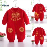 Body Tết Trần Bông Đỏ 3 Lớp ấm áp Cho Bé, Bodysuit Tết May Mắn Cho Bé Trai Bé Gái, Quần Áo Trẻ Em 3-12kg