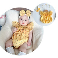 Body Tơ Chấm Nhỏ Màu Vàng Vải Tơ Óng, Body Thiết Kế Bé Gái, Body Đầy Tháng