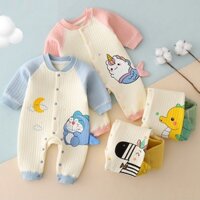 Body trần bông cho bé trai bé gái Bodysuit liền thân dài tay cài giữa 3 lớp dày ấm cho bé sơ sinh SLTB12