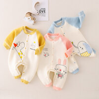 Body trần bông in hình ngộ nghĩnh Bodysuit liền thân dài tay cài giữa 3 lớp dày ấm cho bé trai bé gái mặc thu đông