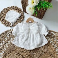 Body váy ren trắng dài tay cổ ngọc nơ