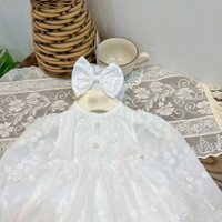 Body Váy Trắng Dài Tay Hai Cúc Ngọc Trai - Dễ Thương Cho Các Bé Nhí