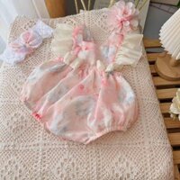 Body voan tơ đính nơ tay cánh tiên kèm tu ban cho bé (3-11kg). Body sơ sinh đầy tháng đi tiệc cho bé gái
