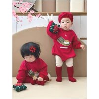 Bodysuit Bánh Chưng Tết Kèm Mũ Cho Bé Sơ Sinh Từ 3-12kg. Chất Liệu Nỉ Da Cá Mềm Mại, Thoải mái