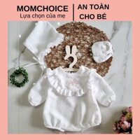 Bodysuit bé gái màu trắng❤️FREESHIP❤️Quà đầy tháng embé hàng thêu caocấp chất đũi xốp(kèm turban,giày vải) size ss-13kg