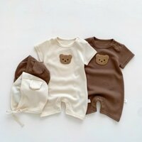 Bodysuit cho bé dài tay hình gấu dễ thương, body cho bé trai và bé gái vải tăm lạnh mềm mát Thor Store