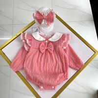 Bodysuit cho bé  Đồ sơ sinh em bé gái Màu hồng Kèm turban nơ Size 0m 24m