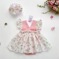 Bodysuit cho bé gái kèm turban vải đũi mềm mát, set body váy tiểu thư cho bé gái siêu cưng từ ss đến 12kg Gaostore - M03