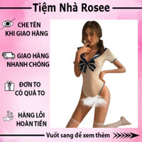 Bodysuit cosplay học sinh sexy quyến rũ đan dây lưng đính nơ cho nữ(không tất)