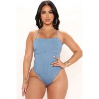 Bodysuit denim sexy lace up vnxk bodysuits jean bò đan dây hở lưng độc lạ xuất khẩu dư xịn