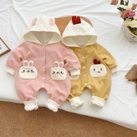 Bodysuit kèm mũ Body dài tay thun cotton cho bé trai bé gái áo liền quần trẻ sơ sinh SLT156