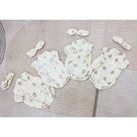 Bodysuit kèm turban vải xô muslin Body hình thú xinh yêu thoáng mát cho bé gái áo liền quần dễ thương