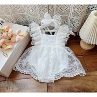 Bodysuit Mùa Hè Ren Kính Trắng Bèo Vai Kép Cho Bé Gái💝FREESHIP💝 Rabbit Kids-TẶNG TURBAN - Body Sơ Sinh Thôi Nôi Trẻ Em