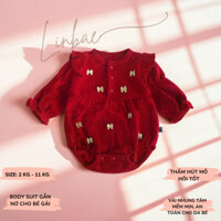 Bodysuit tiểu thư gắn nơ xinh xắn cho Bé gái, trẻ sơ sinh, diện Tết, thôi nôi, đầy tháng