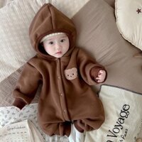 Bodysuit trùm mũ Mochi hai màu, Đồ bộ mùa đông cho em bé sơ sinh